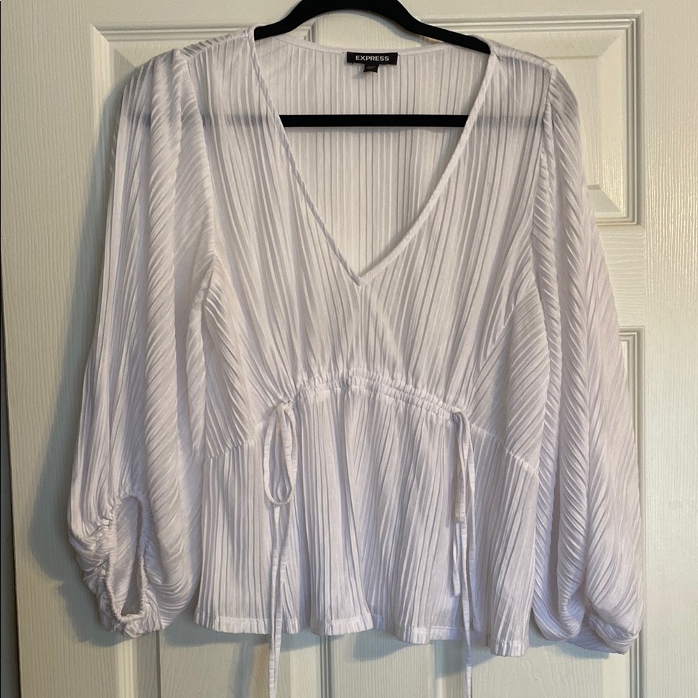 Express White Wrap Blouse with 3/4 Sleeves